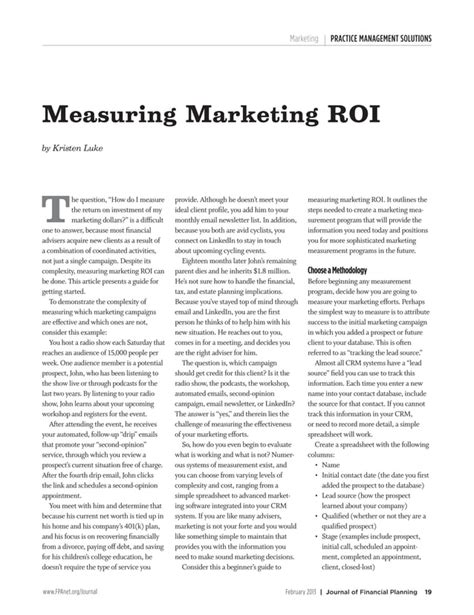 Measuring Marketing Roi Pdf