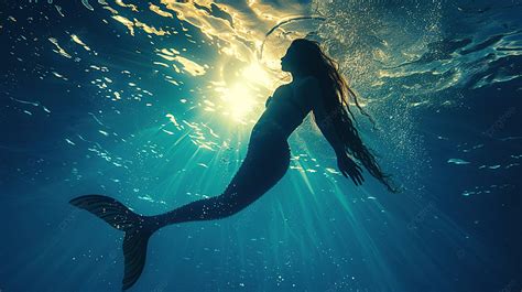 mermaid swimming underwater   deep blue sea photo  picture