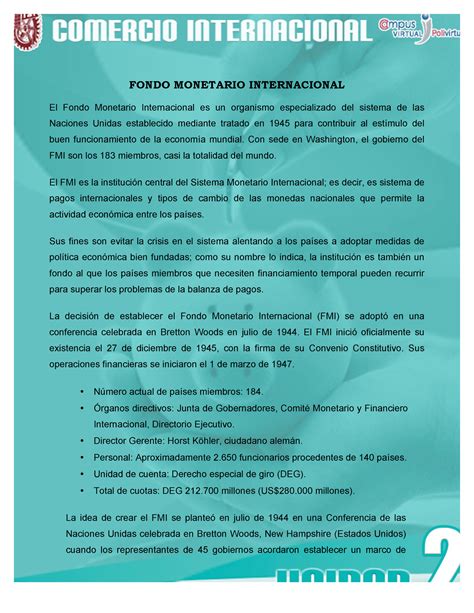 Actividad 1 Parte 1 Fmi Fondo Monetario Internacional El Fondo Monetario Internacional Es