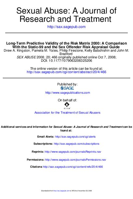 Pdf With The Static 99 And The Sex Offender Risk Appraisal Guide Long Term Predictive Validity