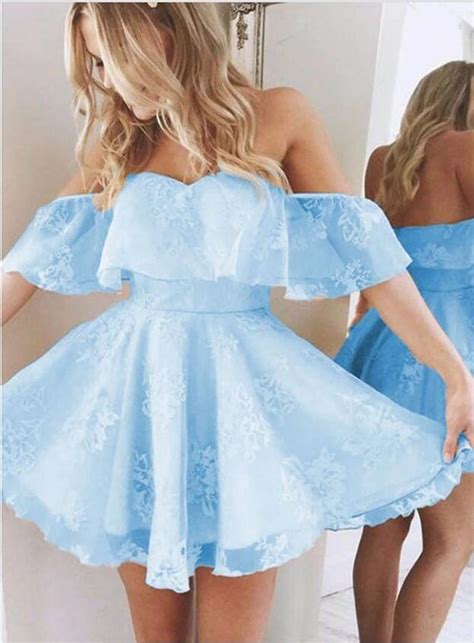 Lovely 8th Grade Junior Short Prom Dress Off Shoulder Lace Semi Formal