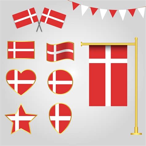 Premium Vector Vector Collection Of Denmark Flag Emblems And Icons In