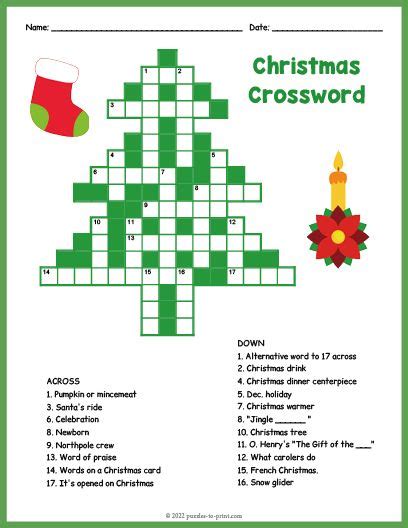 Christmas Tree Crossword Christmas Crossword Christmas Puzzle