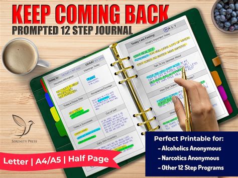 12 Step Sobriety Printable Journal Alcoholics Anonymous Narcotics