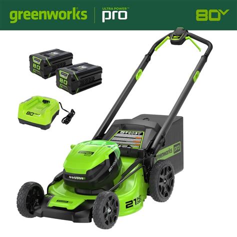 Greenworks Pro 80 Volt Max 21 In Cordless Push Lawn Mower 5 Ah Battery And Charger Included In