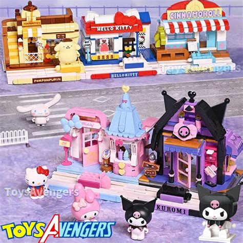 Sanrio Street View Series Building Blocks Kuromi Cinnamoroll Creative Diy Model Ornament Ts