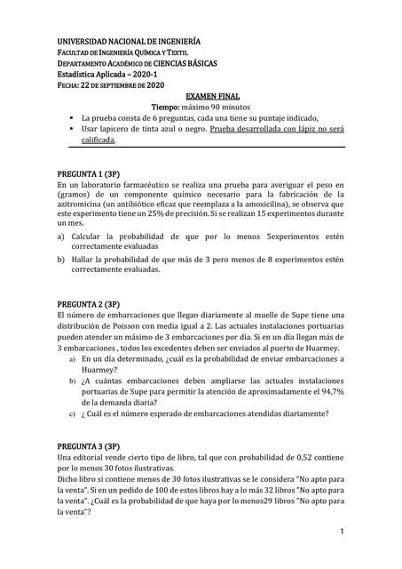 Estadística Examen y Solución apuntesdeingenieria uDocz