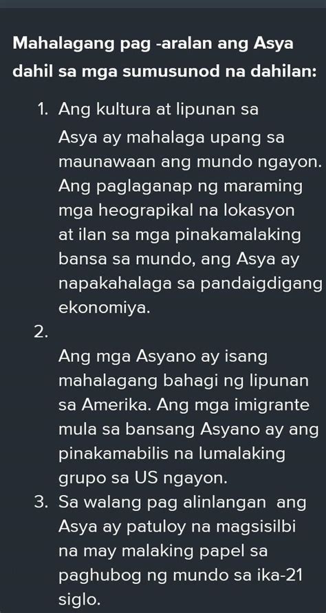 Bakit Dapat Pagaralan Ang Asya Brainly Ph