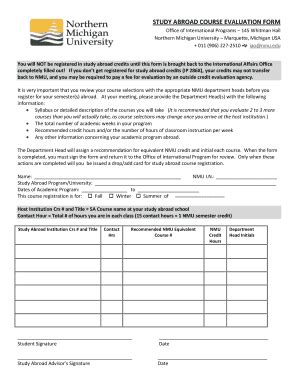 Fillable Online Nmu STUDY ABROAD COURSE EVALUATION FORM Fax Email Print