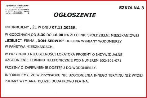 Wymiana Wodomierzy Informacja Sp Dzielnia Mieszkaniowa Sielec