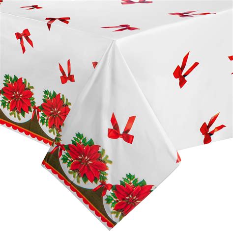 Amazon 3 Pcs Christmas Poinsettia Plastic Tablecloth Party