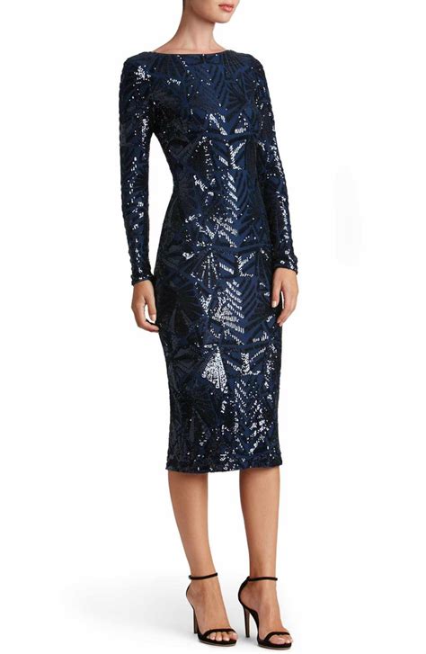 Dress The Population Emery Long Sleeve Sequin Cocktail Dress