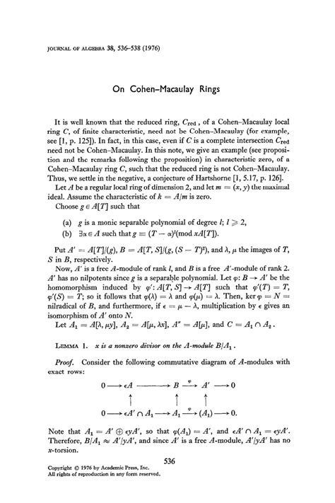 Pdf On Cohen Macaulay Rings