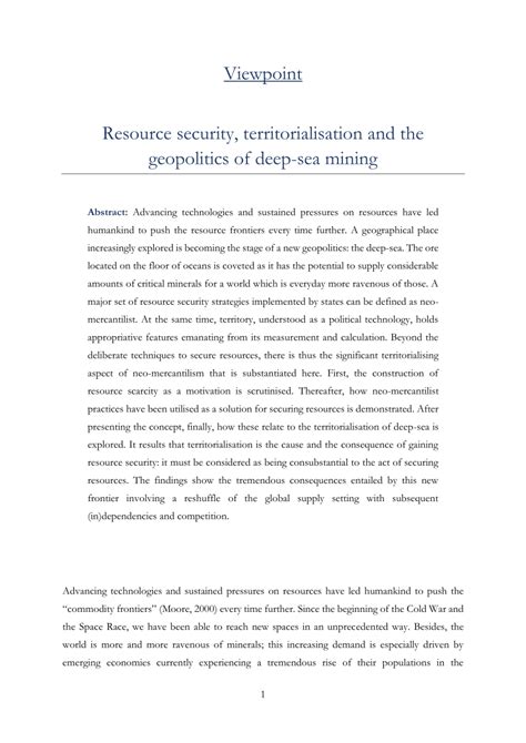 Pdf Resource Security Territorialisation And The Geopolitics Of Deep