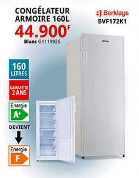 Offre Congélateur Armoire 160l Berklays chez Gitem