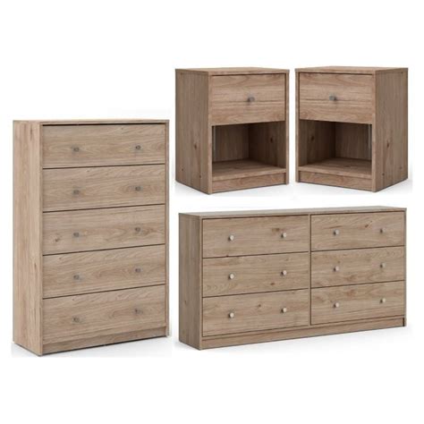 Home Square 4-Piece Bedroom Furniture Set with Storage - Oak Finish ...