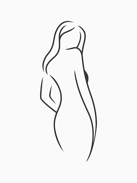 Silueta De Línea De Arte De Cuerpo Femenino Elegante Vector Premium