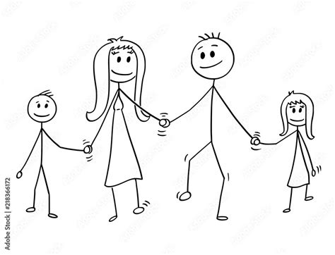 Cartoon stick drawing conceptual illustration of family. Parents, man ...