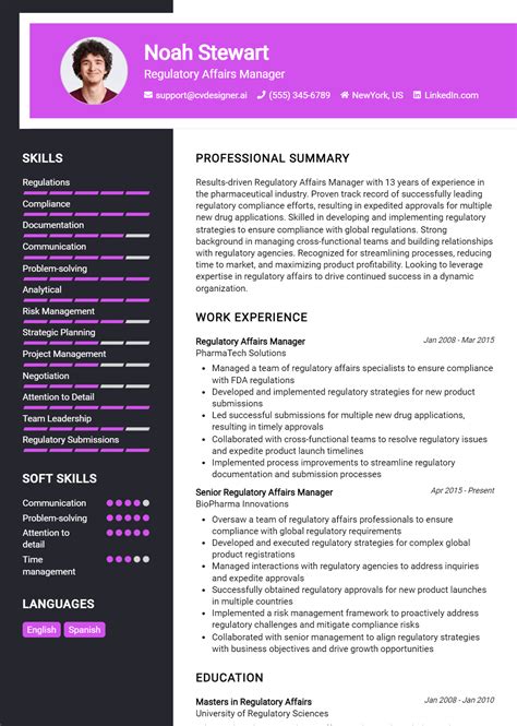 Regulatory Affairs Manager Resume Example For Tips To Stand Out