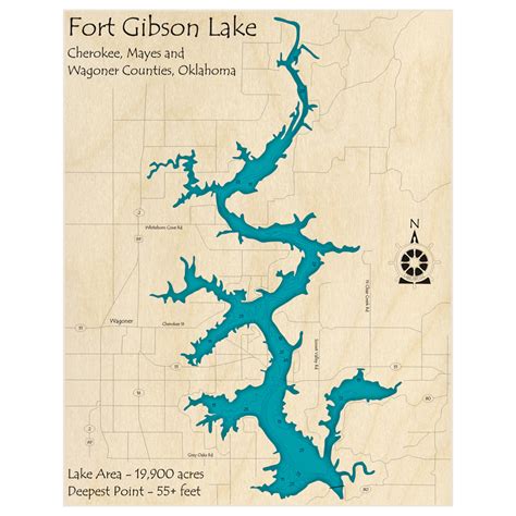 Fort Gibson Lake 3d Custom Wood Map Lake Art Llc