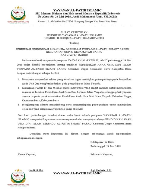 Beberapa Contoh Sk Pendirian Sekolah Pdf