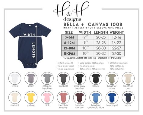 Size And Color Charts Handh Designs Llc