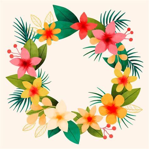 Free Vector Watercolor Tropical Flowers Wreath Frame