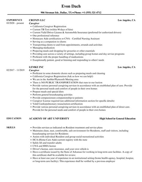 Caregiver Resume Samples Velvet Jobs