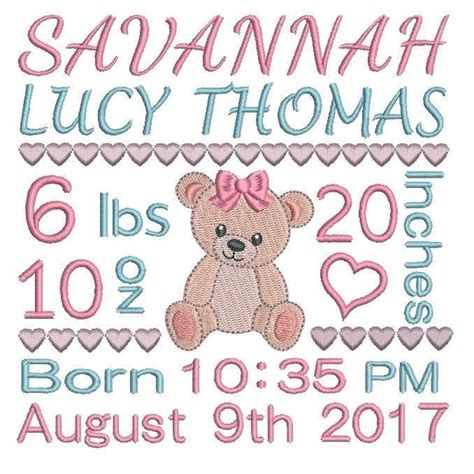 Baby Girl Birth Announcement Template Embroidery Rosieday Embroidery