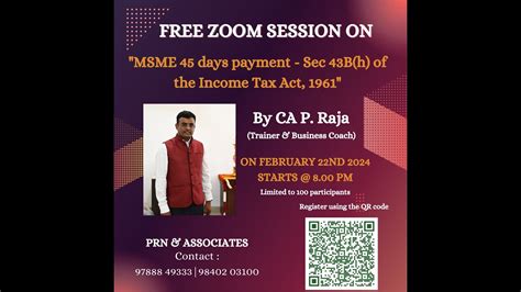 Webinar On Msme Payment Section B H By Ca P Raja Youtube