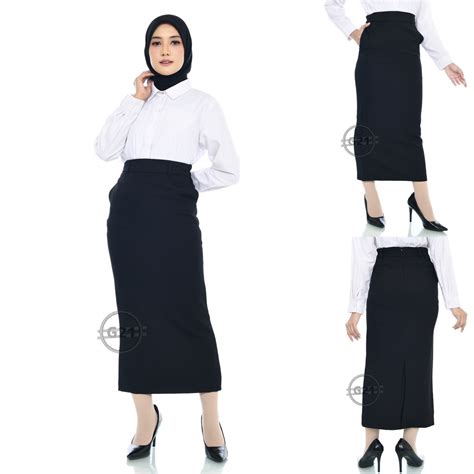 Jual Rok Kerja Panjang Hitam Polos Model A Line Dan Span Pinggang Karet