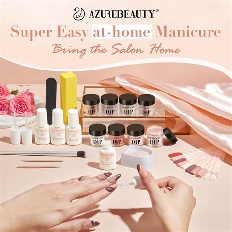 AZUREBEAUTY Kit de iniciación de polvo de uñas de inmersión color marrón nude dorado brillante