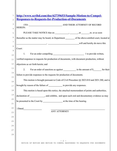 Sample California Motion To Compel Responses To Requests For Production