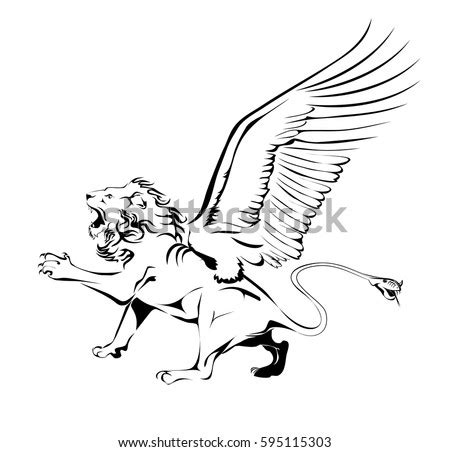 Standing Griffin Lifted Paw Stencil Stock Vector 75654802 Shutterstock