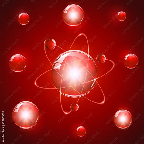 Atom on red background Stock Vector | Adobe Stock