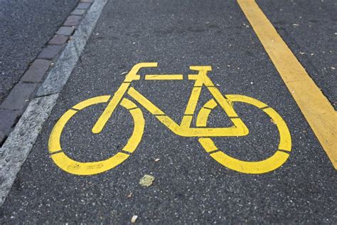 Yellow Bicycle Sign Path On The Road Stock Image Image Of Area