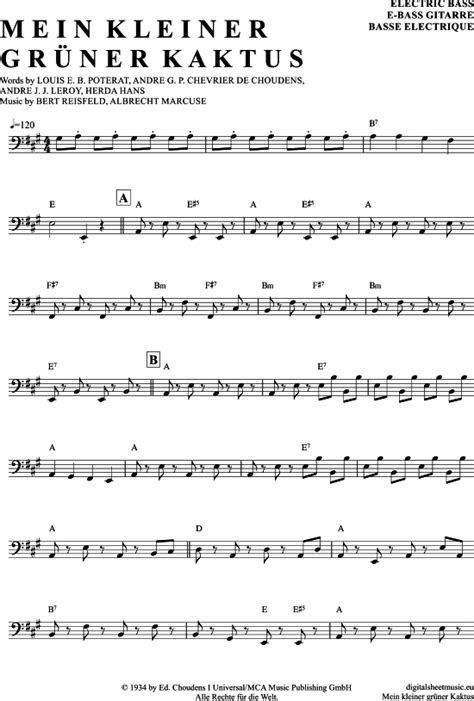 Mein Kleiner Gr Ner Kaktus E Bass Pdf Noten Von Comedian Harmonists