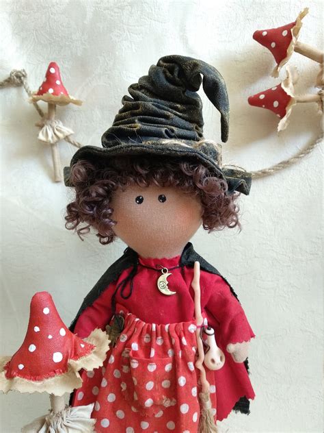 Witch Rag Doll Doll With Curly Hair Witch Lovers T Etsy