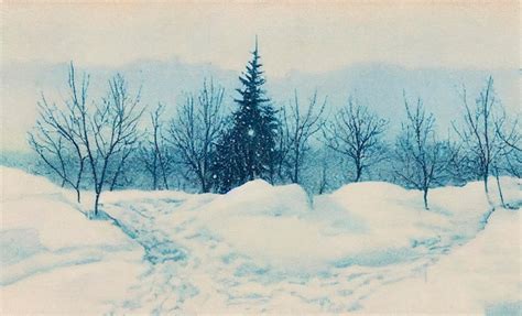 Postal Vintage De Feliz Navidad Con Un Fondo Nevado De Invierno