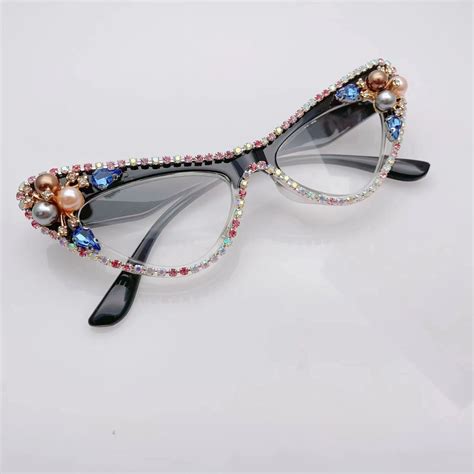 Hand Made Bling Rhinestone Cat Eye Glasses Frames Fashion Eyeglass