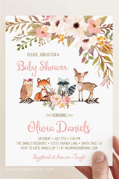 Instant Download Pdf Printable Invite Rustic Woodland Baby Shower