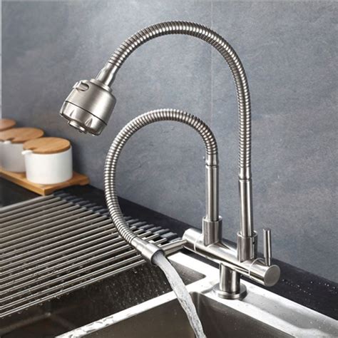 Robinet De Cuisine Eau Froid Mural Acier Inoxydable H Cm Rotation