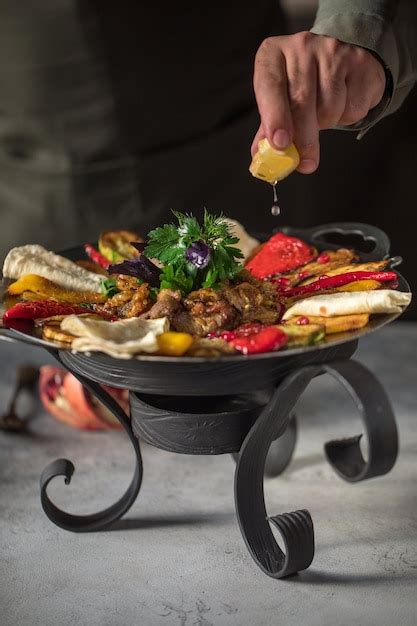 Premium Photo Arabic Platter And Grey Background Hummus And
