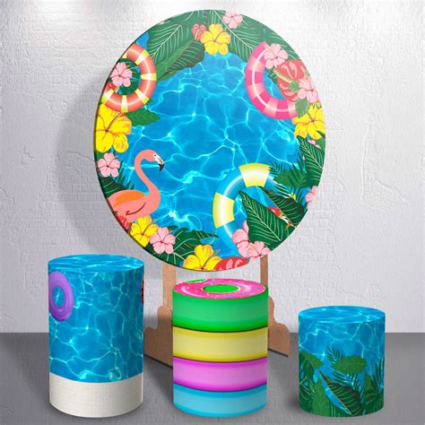 Painel De Festa Feminino Pool Party Piscina Tropical Trio Cilindro