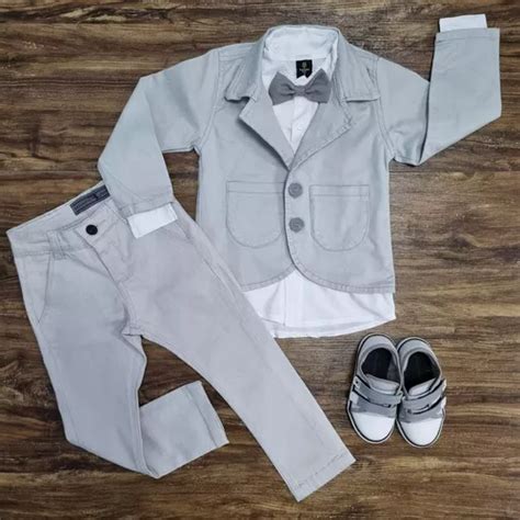 Conjunto Blazer Batizado Pajem Infantil Cinza Casamento Parcelamento