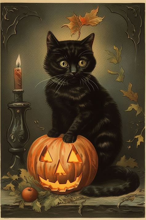 20 Halloween Cat Clipart Black Cats Halloween Art Vintage