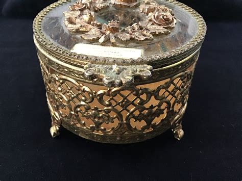 Vintage Round Ormolufiligree Jewelry Box Etsy