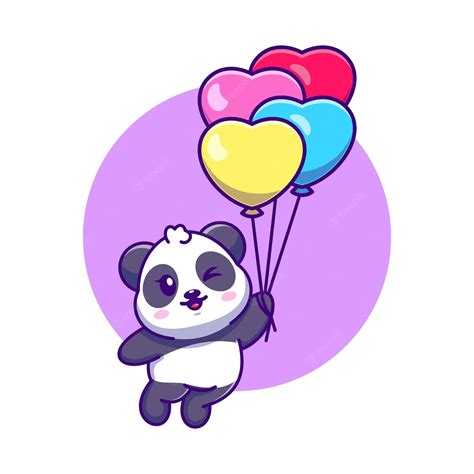 Premium Vector Cute Panda Floating With Balloon Cartoon