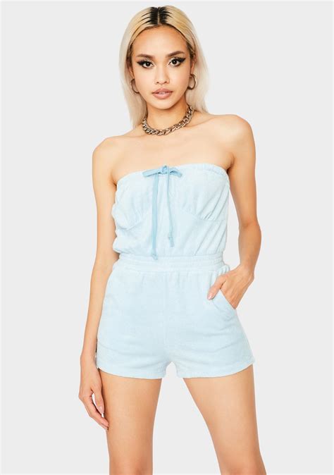 Terry Cloth Tube Romper Powder Blue Dolls Kill