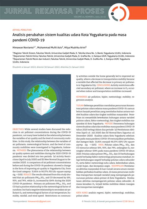 analisis perubahan sistem kualitas udara kota yogyakarta